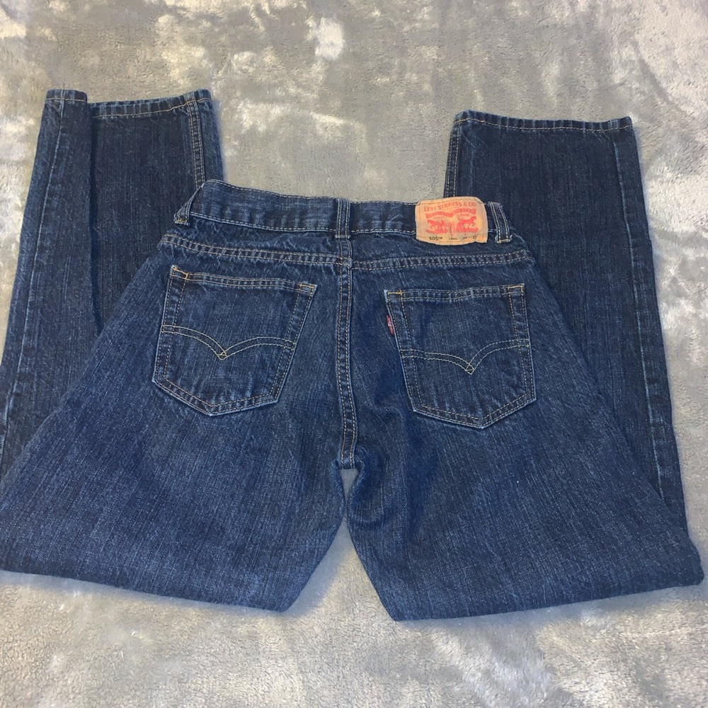 Levi's 505 Straight Levi Strauss Denim Blue Jeans Dark Wash Boys Size 14…